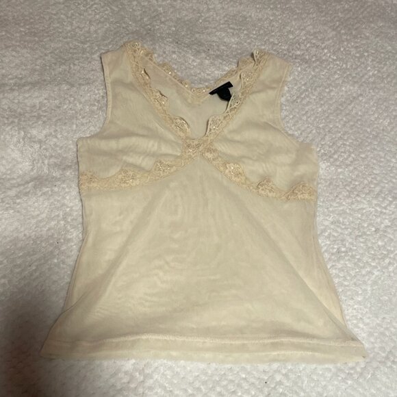 The Limited Cream Sheer Sleeveless Blouse lace trim - Picture 1 of 3